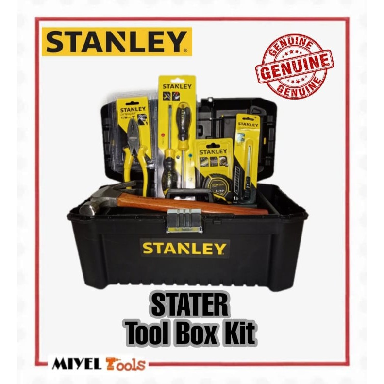 Stanley Starter kit Tool box with FREE 5 Basic Tools. Heavy Duty Tool