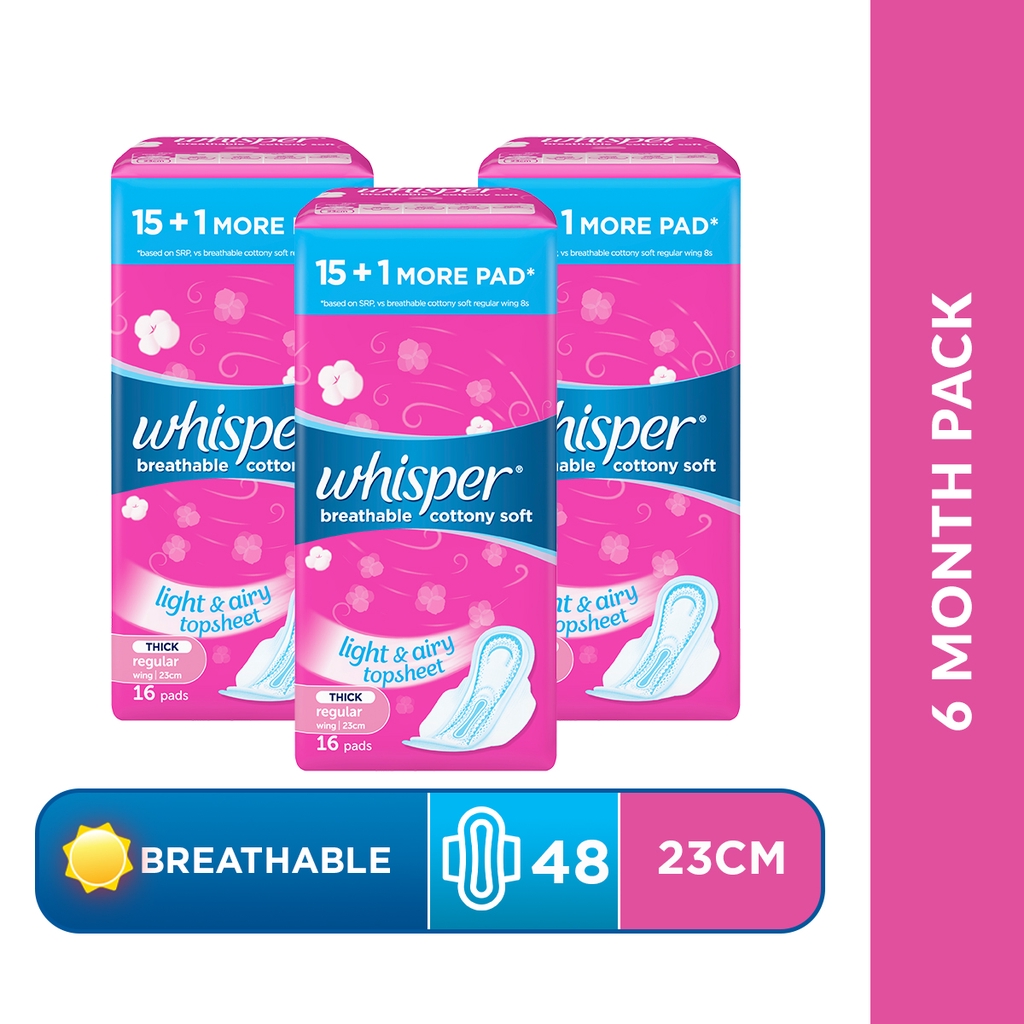 Whisper Breathable Cotton Regular Flow (23 cm) With Wings 48 Sanitary