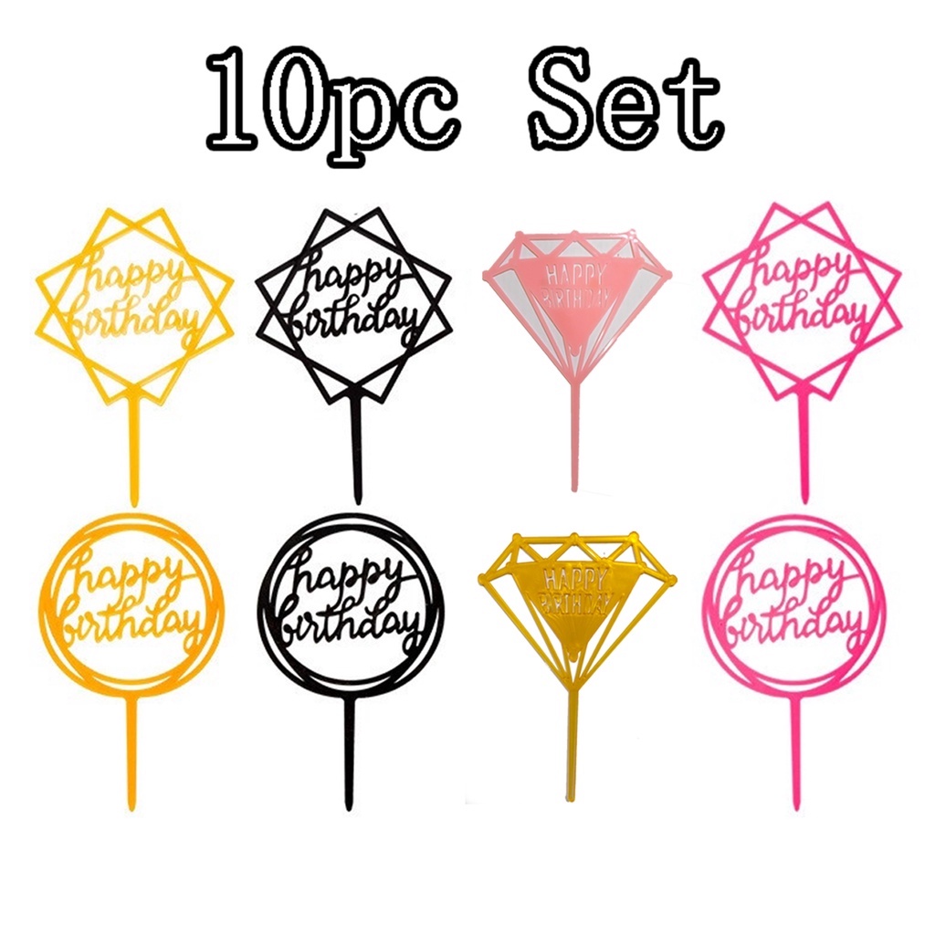10pc Acrylic Cake Topper Birthday Cake Topper Happy Birthday Party New