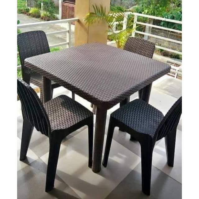 2/4/6 Seater Plastic Rattan Table & Chairs SET Dining Outdoor Shopee