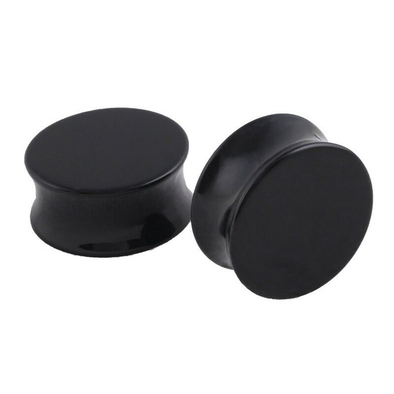 MallGoodies Black Single Flare Acrylic Saddle Earlets Solid Ear Plugs 10G Gauge to 1-1/4 Inch 1 Pair Each 
