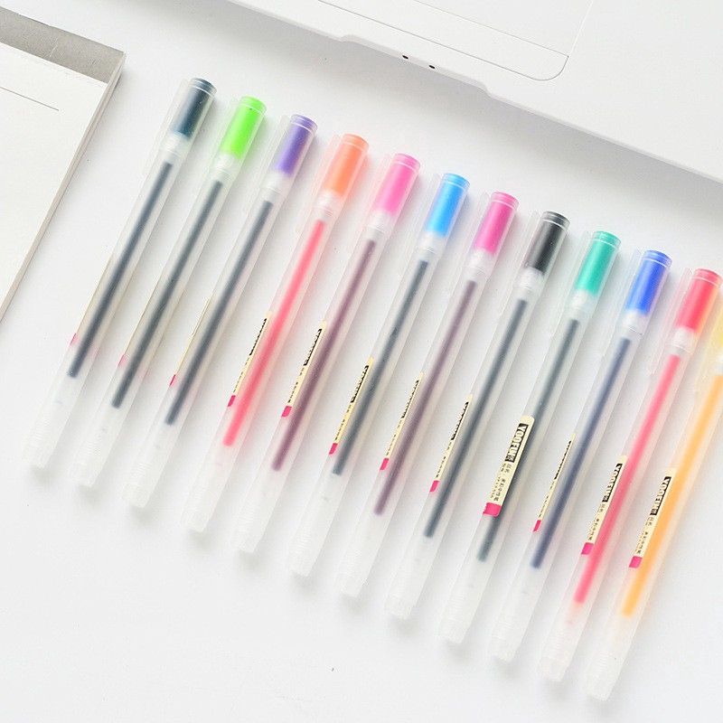12pc/set Muji Style Color Gel Pen 0.5mm Creative Frosted Pencil Case ...