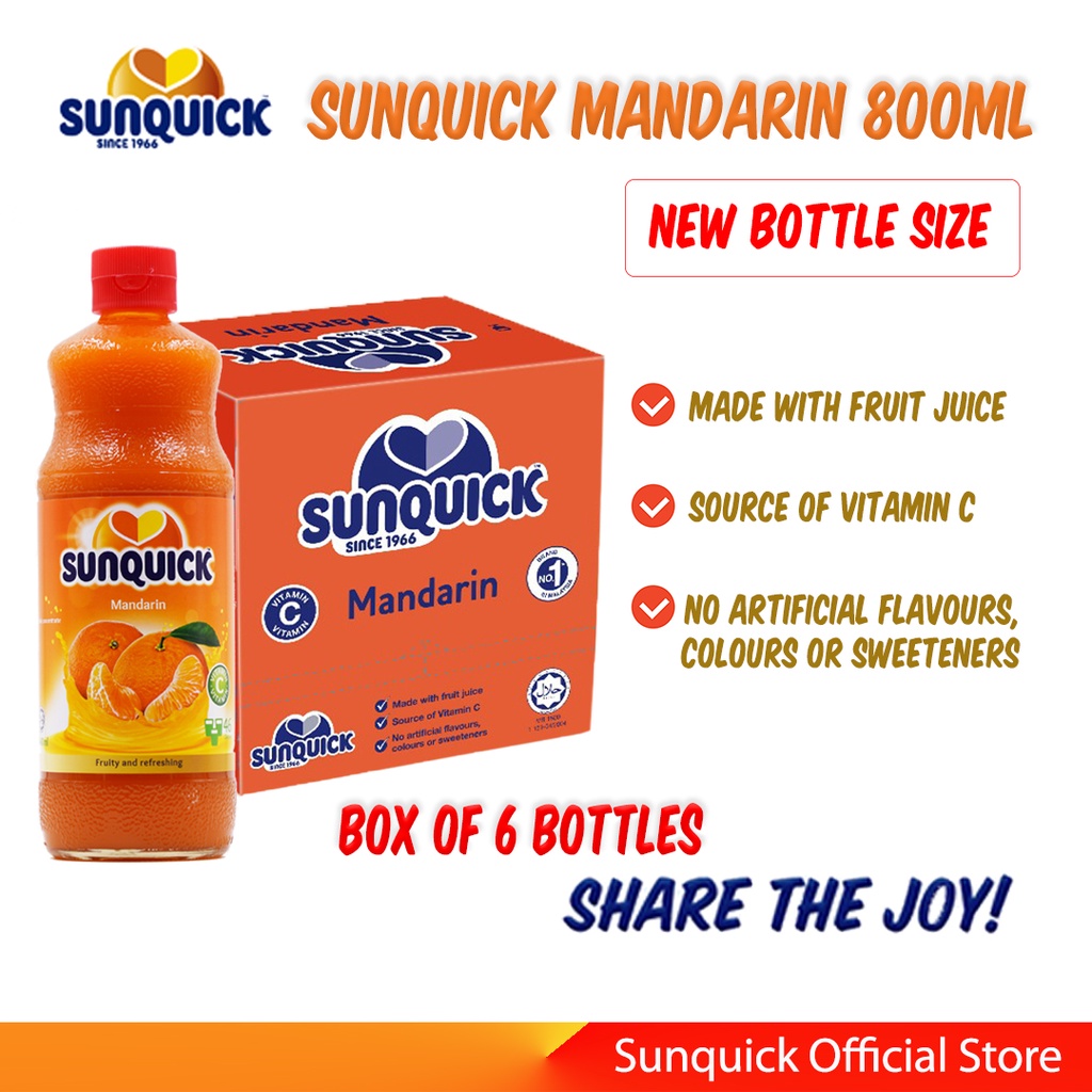 New Bottle! Sunquick Mandarin Juice Concentrate 800ml (Box of 6 bottles