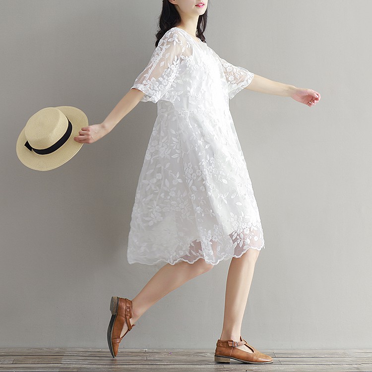 simple white lace dress with sleeves