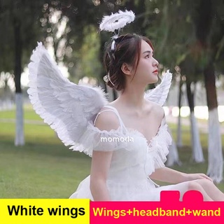 4pcs set angel wings costume for kids White feather fairy wings set with wand and halo for baby girl photo props dancing cosplay birthday halloweeen christmas wedding outfit