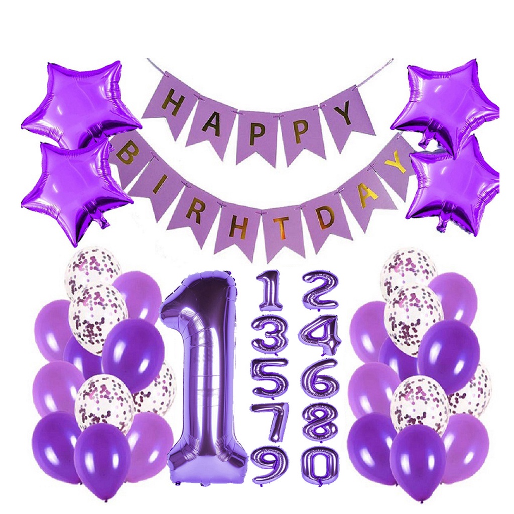 Purple Party Decor Kit Birthday Party Decorations Happy Birthday Banner ...