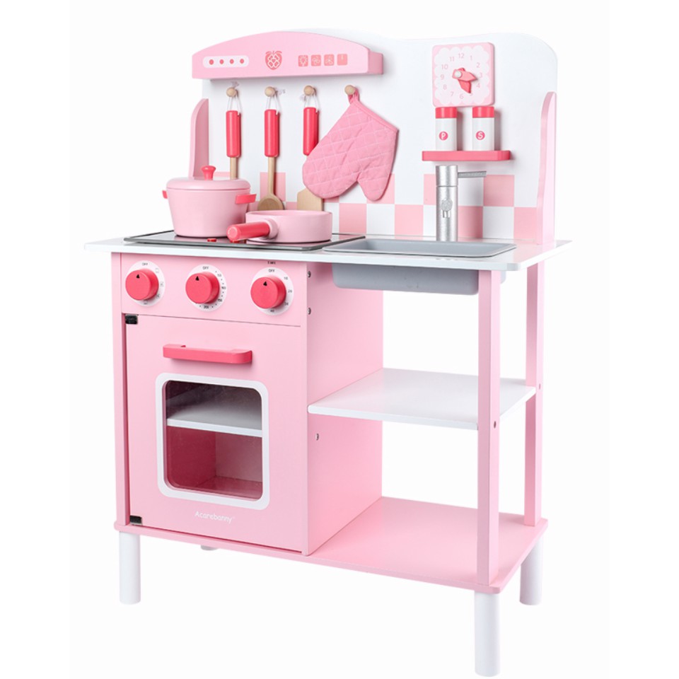 pink wooden toy kitchen