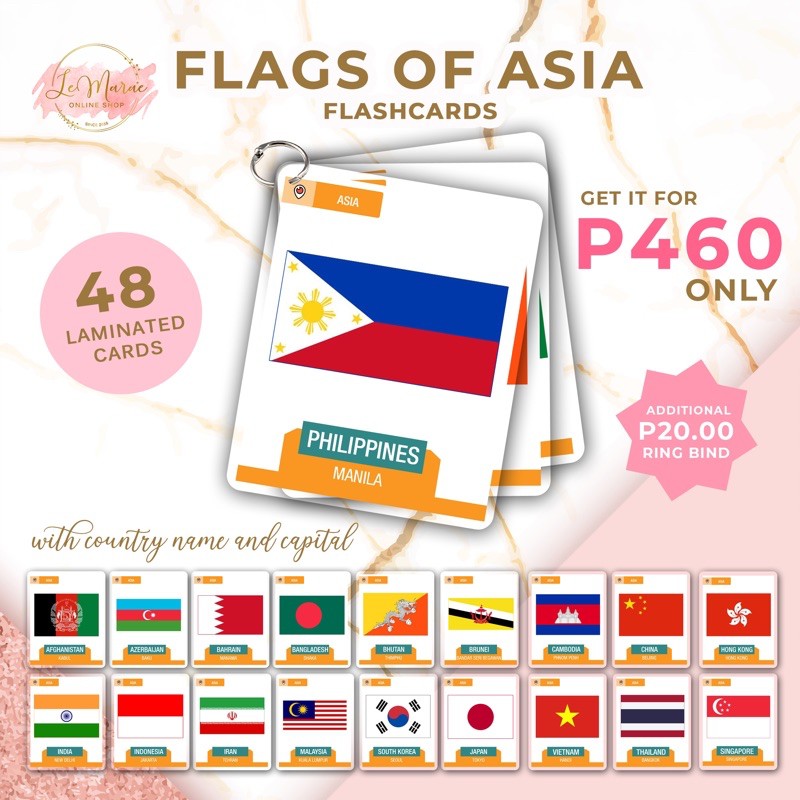FLAGS OF ASIA WORLD FLAGS Laminated Flashcards Interactive Educational