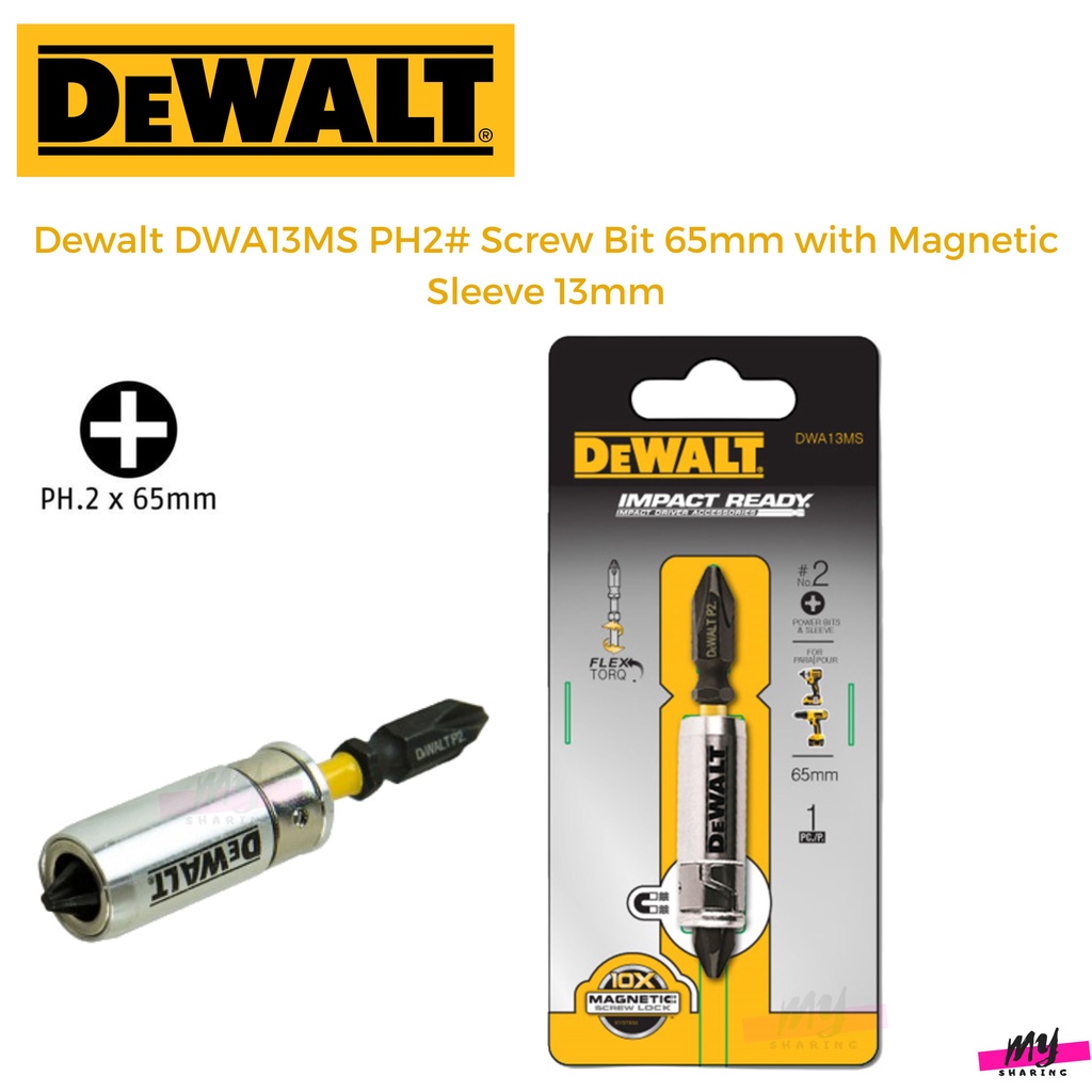 dewalt-dwa13ms-ph2-screw-bit-65mm-with-magnetic-holder-1pc-shopee