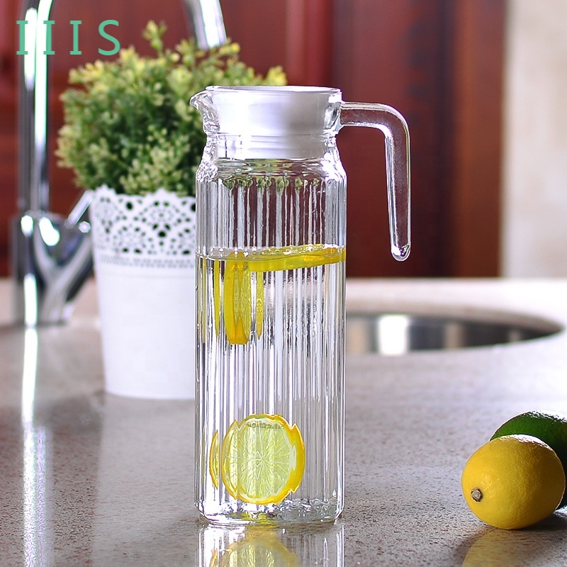 IIIS# glass juice jug kettle 1L square clear Embossed Glass Pitcher ...