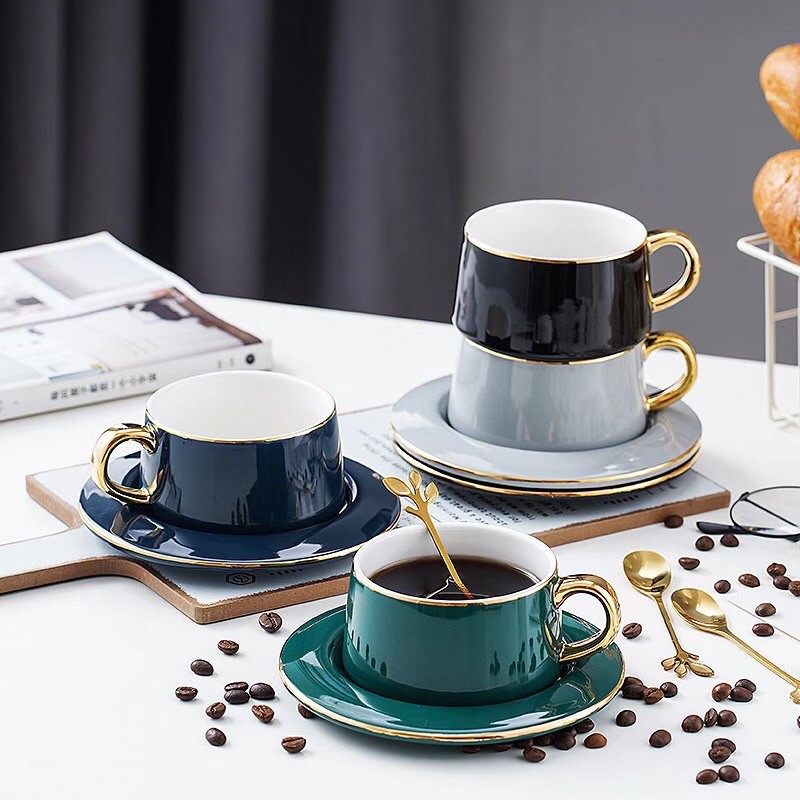 VIĆI Nordic Minimalist Gold Glossy European Style Teacup Coffee Mug Set