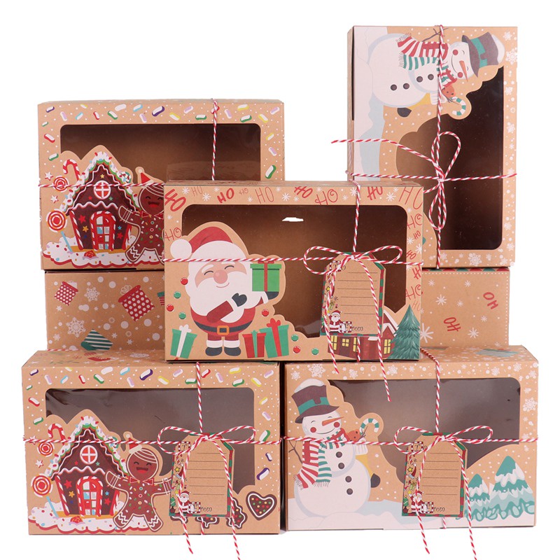 3/6/9/12pcs Kraft Paper Candy Boxes Merry Christmas Cookie Gift Box ...