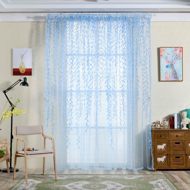 Cool Colors Design Curtain Elegant Kurtina Blue Leaf Decoration for ...