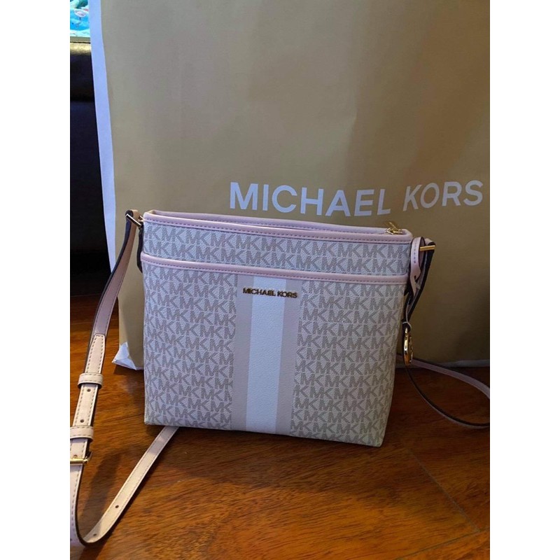 Original Michael Kors bedford small logo stripe crossbody bag | Shopee  Philippines