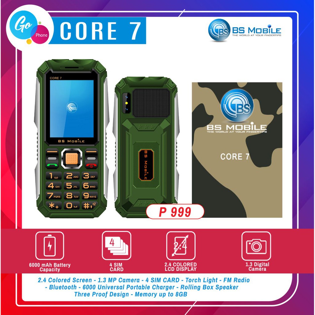 Bs Mobile Core 7 Basic Phone With 4 Sim Active Powerbank Function Shopee Philippines