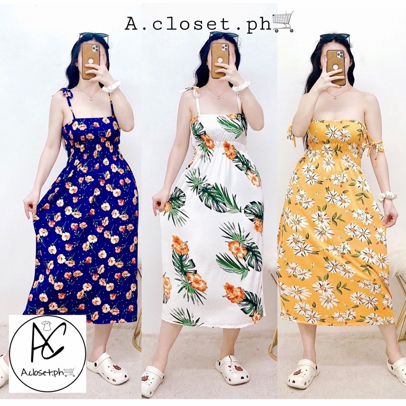 Boracay Summer Smocked Long Dress | Shopee Philippines