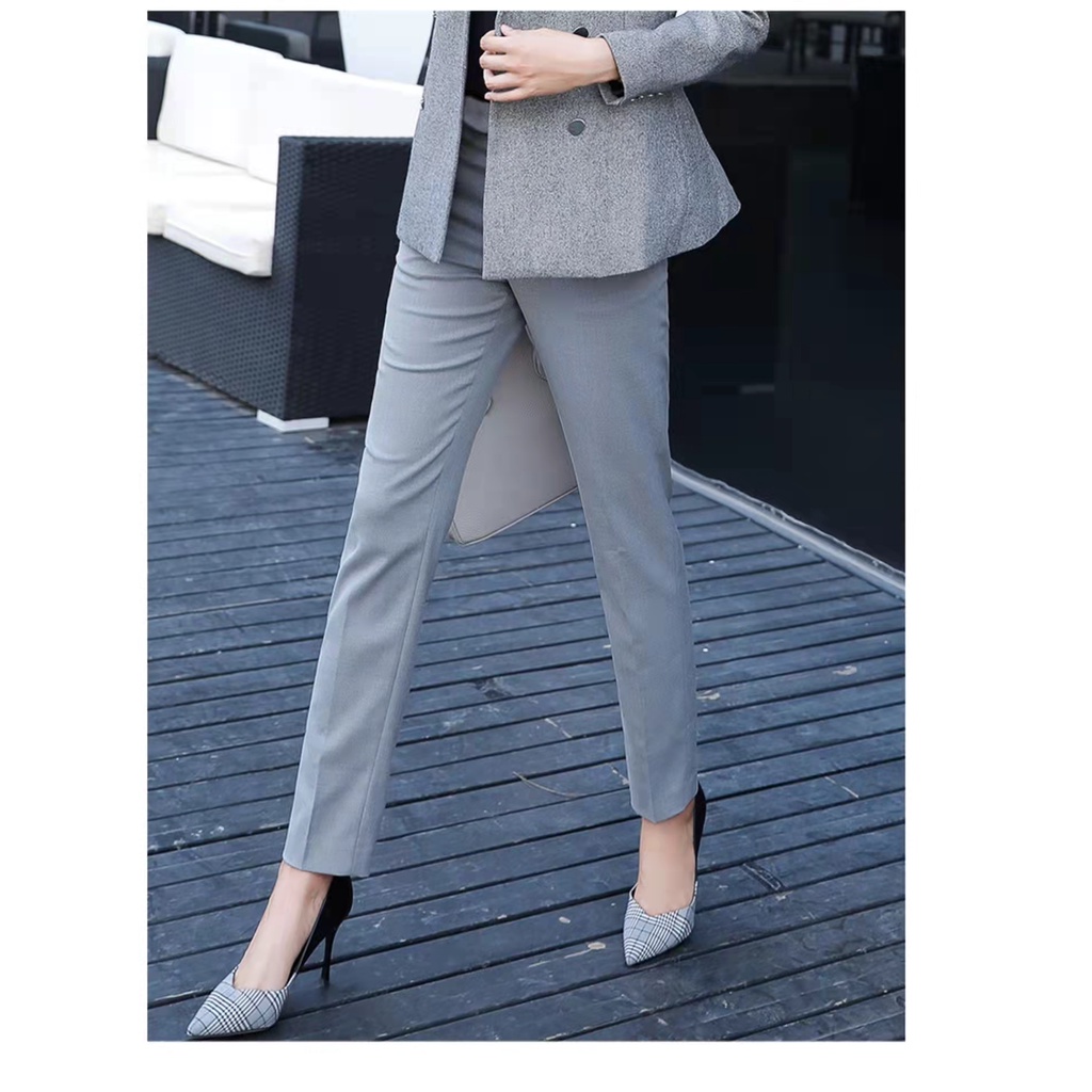 Ladies Slacks Office Casual Formal Trouser Semi Skinny High Waist Grey ...