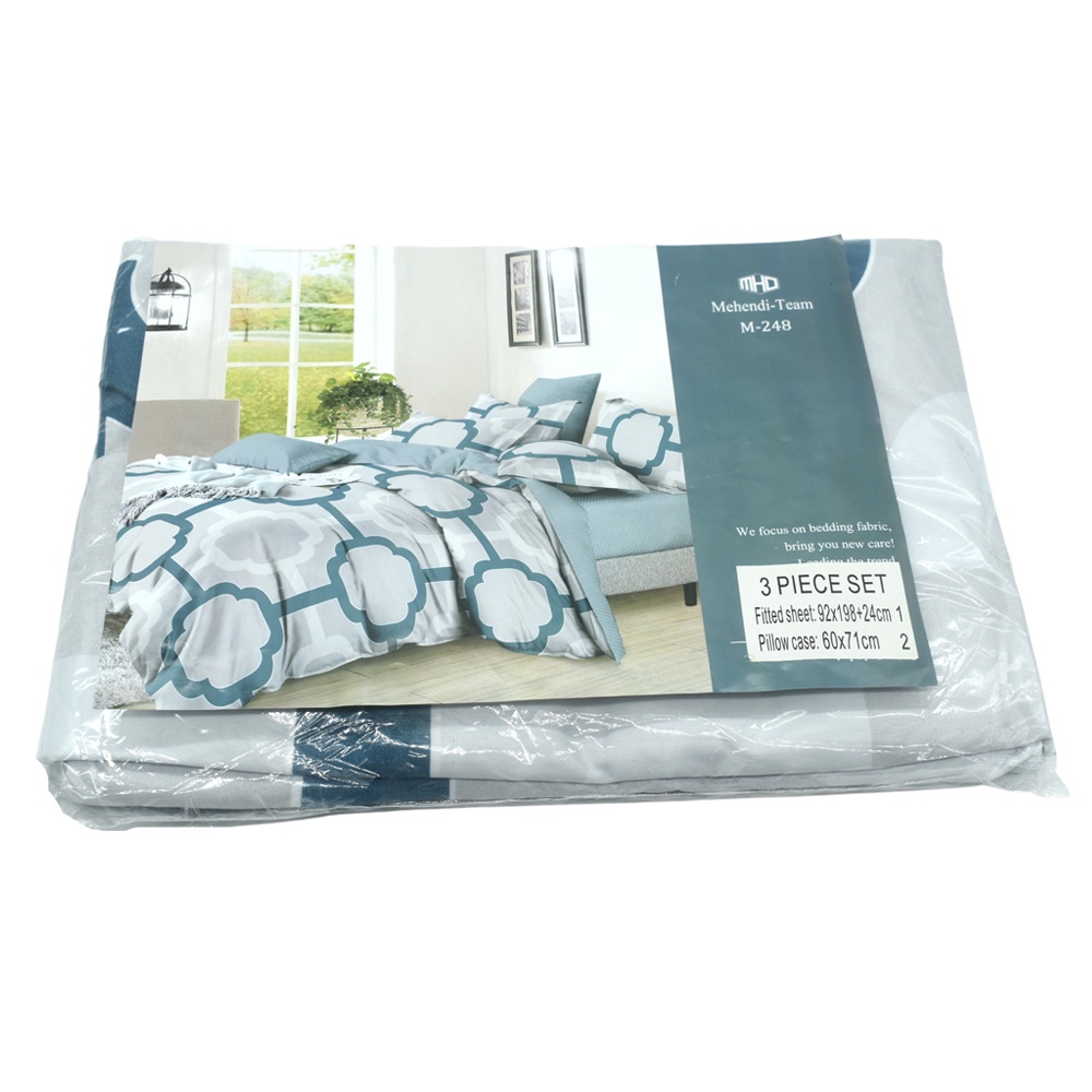 Homedeals 3IN1 Geometric-Themed Design Bedsheet Set included 1pc Fitted Sheet + 2pcs Pillow Case