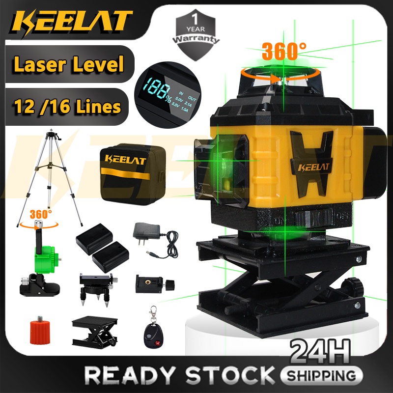 KEELAT 12Lines/16Lines Adjustable Laser Level 360° Rotary Cross Auto ...