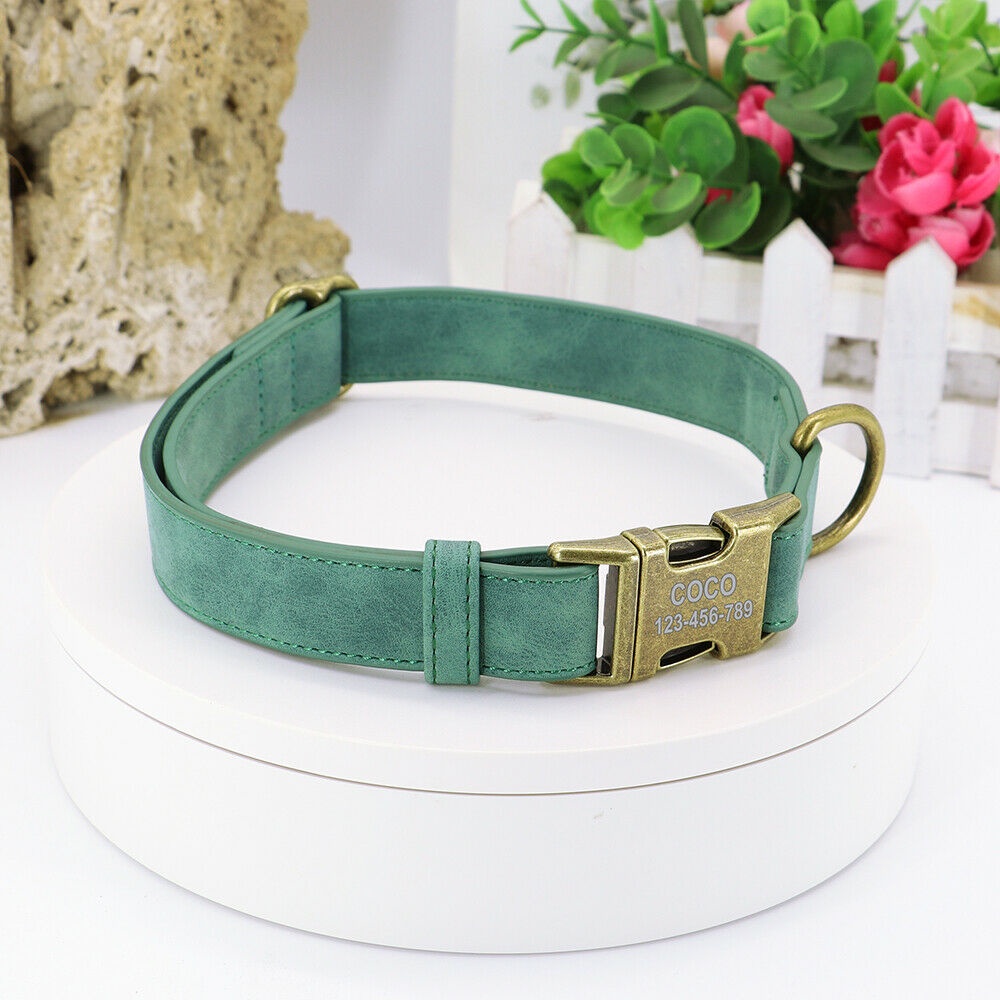 Personalized Leather Dog Collar Brass Buckle D Ring Pet Laser Engraved 5 Colors #6
