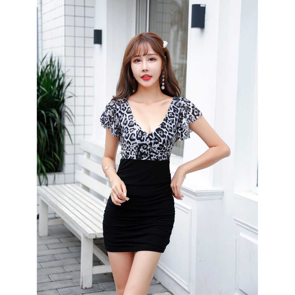 low cut leopard print dress