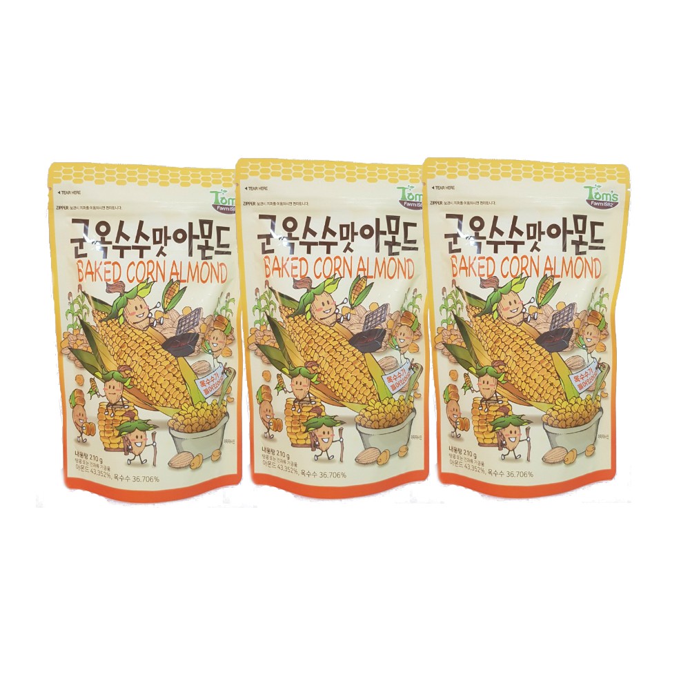 [GILIM] Tom's Farm Roasted Corn Flavored Almond 210g x 3 Korean, healthy snack (Honey Butter