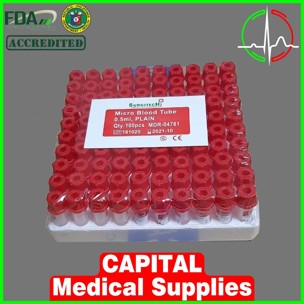 Surgitech Vacuum Blood Collection Tube, Microtainer, Red Top 0.5ml