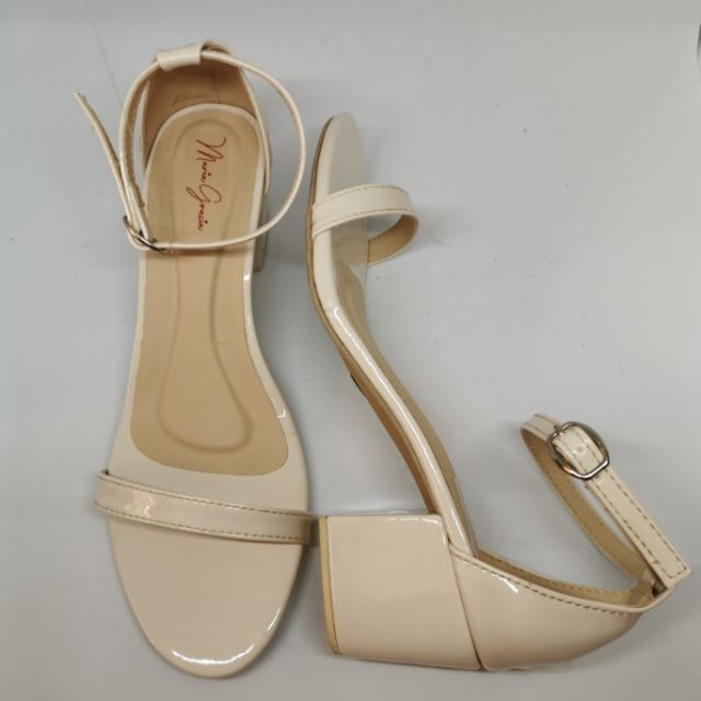White 2 Inch Block Heels Open Toe Sandals Patent Material (MEGAN ...