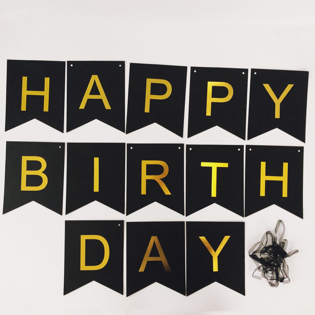 Happy Birthday Banner Black And Gold Happy Birthday Banner ( Black With Gold Letters ) | Shopee Philippines