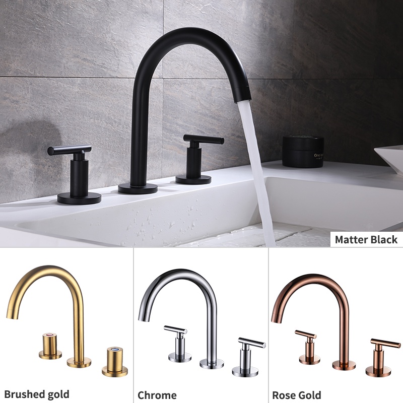 Brass Basin Faucet Mixer Bathroom Sink Water Tap Desk Mount Matt Black Double Handle Hot Cold