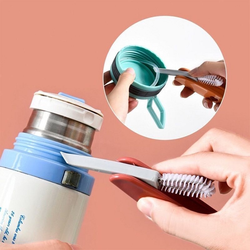 3 In 1 Bottle Cap Detail Brush Milk Bottle Brush Cup Cover Cleaning Brushes Portable High Quality Lunch Box Groove Cleaning Gadget