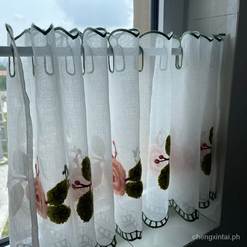 【COD】Door Curtain Hanging Door Curtain Partition Curtain Finished Cotton and Linen Half Curtain Short Curtain Embroidery Coffee Curtain Kitchen Small Curtain Yarn Cabinet Curtain Partition Curtain Punch-Free Cabinet Embroidery Curtain Window Short val