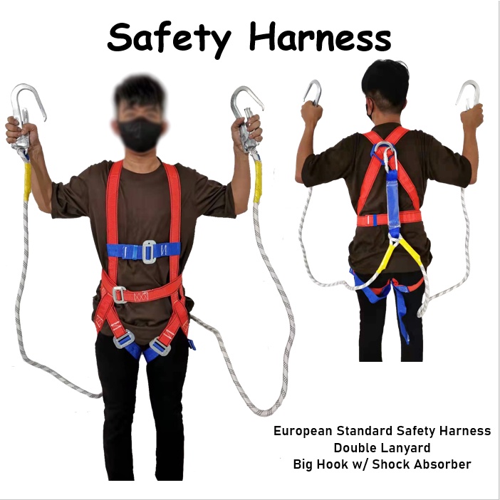 European Standard Safety Harness Double Lanyard Big Hook w/ Shock