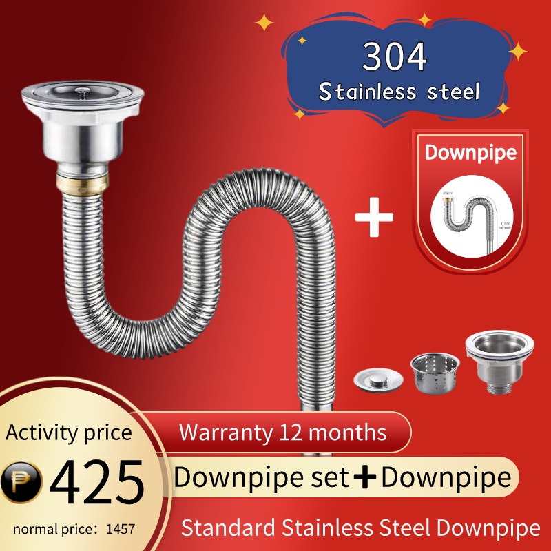 SUS304 kitchen sink downpipe lengthened stainless steel wash basin sink