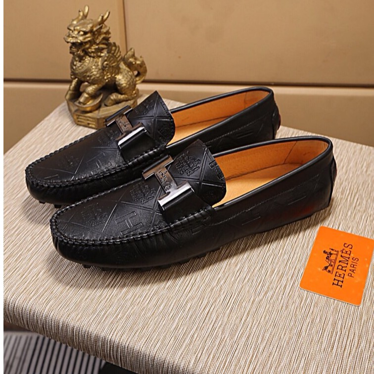 Original Hermes Black Loafers Shoes For 