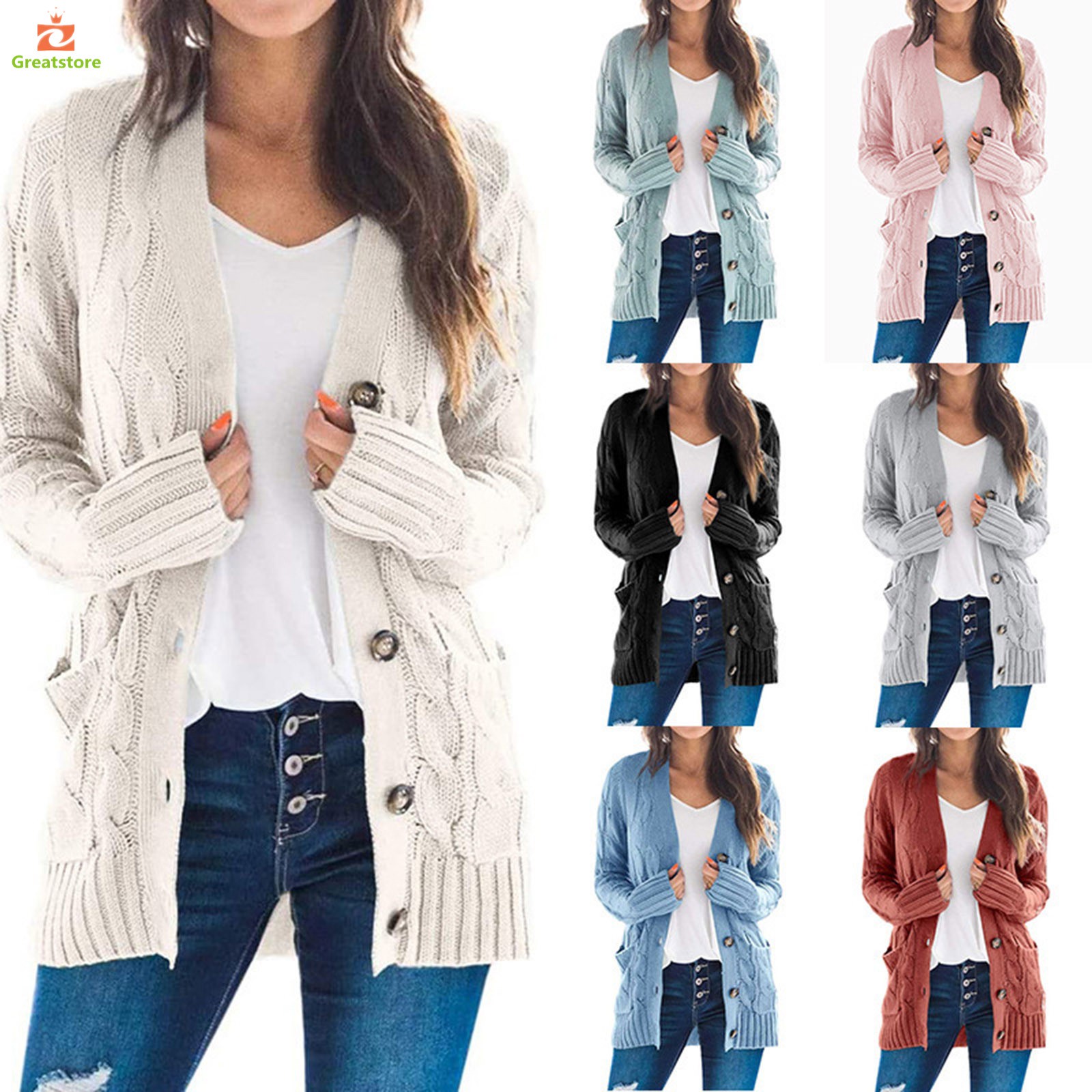 women's cable knit cardigan with pockets