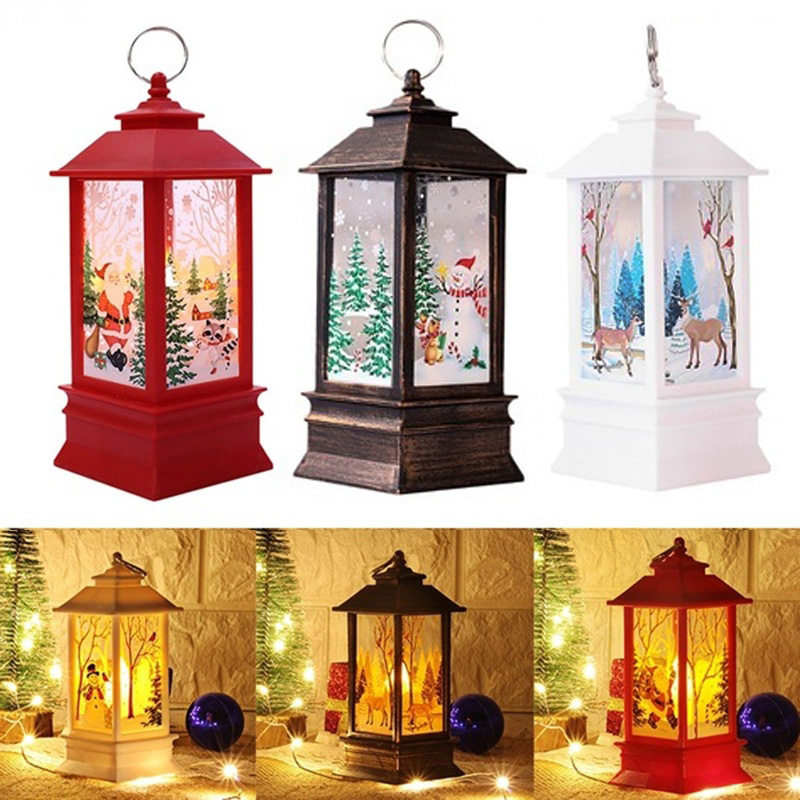 Christmas Snowman Elk LED Lamp Light Candles Fairy Home Hanging Lantern Ornament 