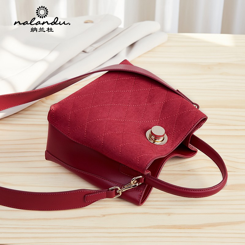 red leather handbag