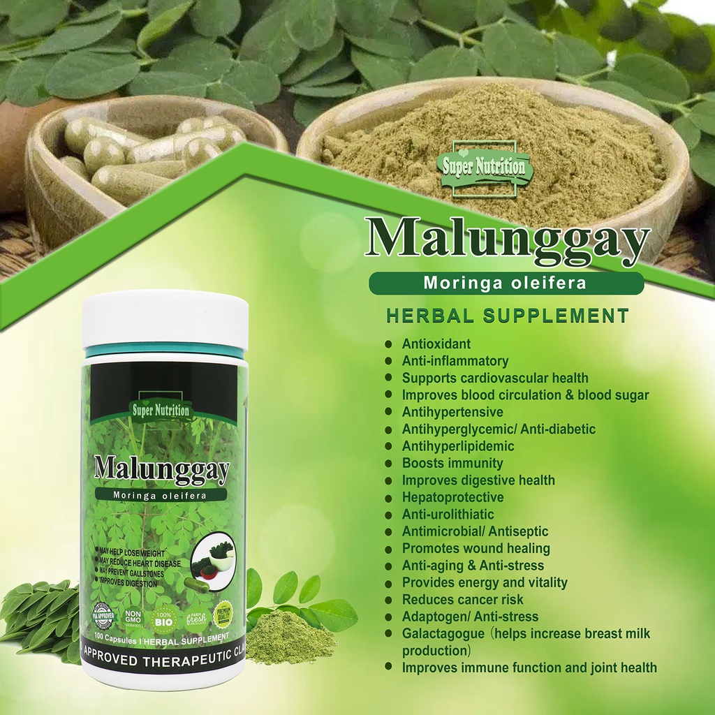 Authentic Malunggay Supplement Capsules 500mg Bottle of 100 (Moringa ...