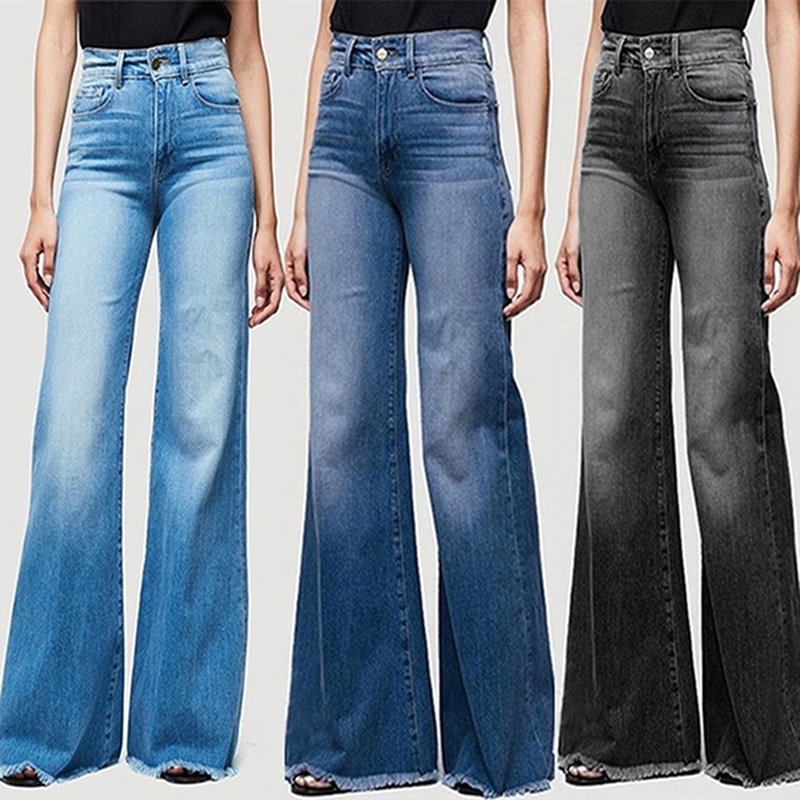 Women Fashion High Waist Wide Leg Jeans Flared Bell Bottom Denim Pants |  Shopee Philippines