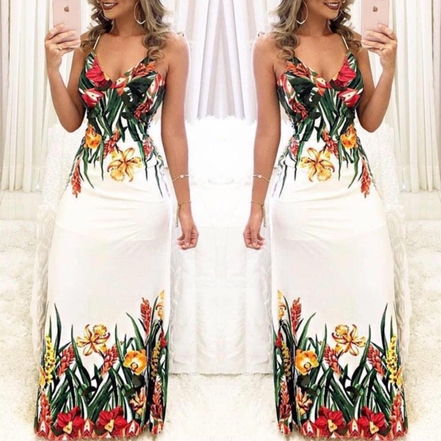long floral white dress