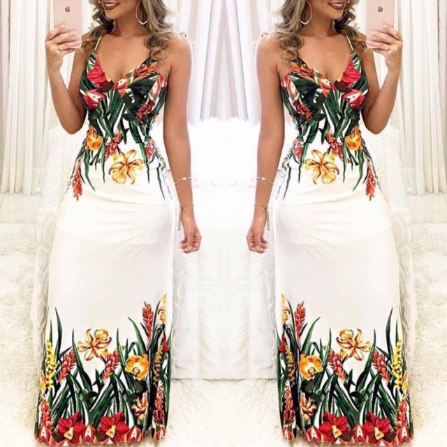 long floral white dress