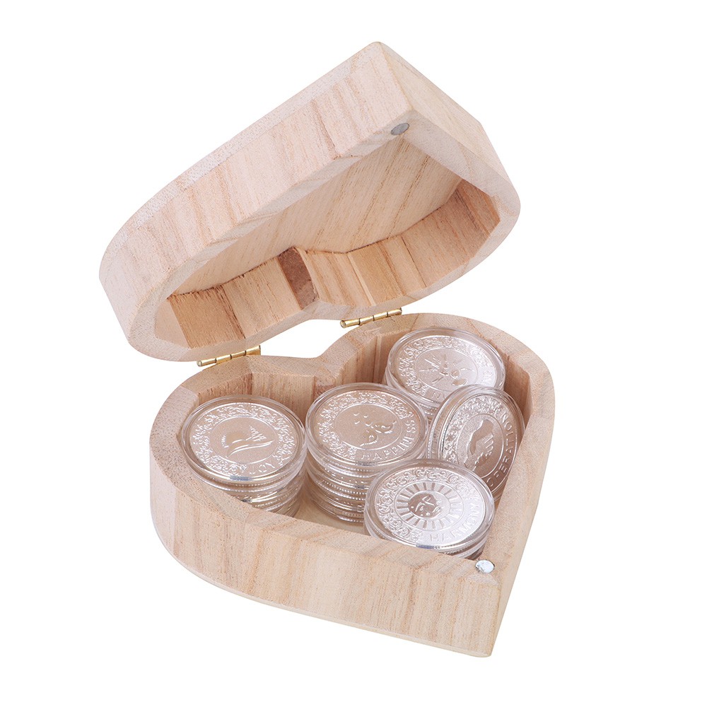 English Silver Wedding Arras Unity Coins Set With Heart Wood Box Bridal Accessories Wedding Ceremony Arras De Boda Las Harras Shopee Philippines