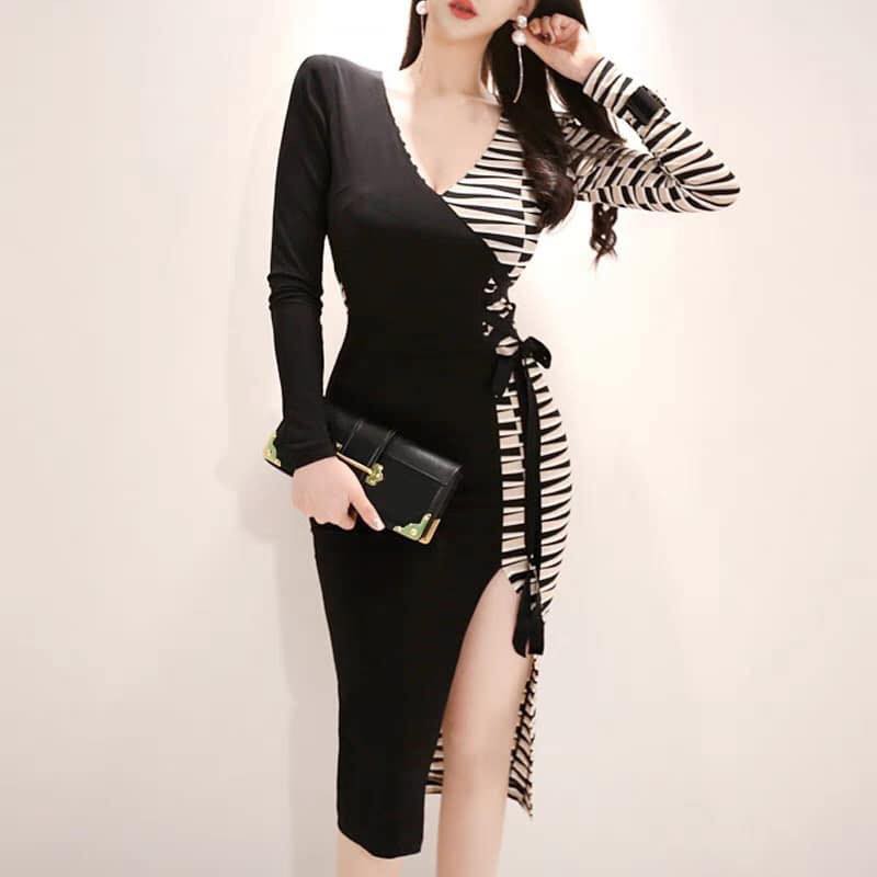 korean black and white dress