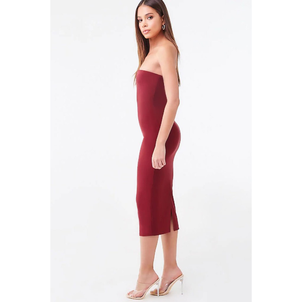 burgundy tube dress
