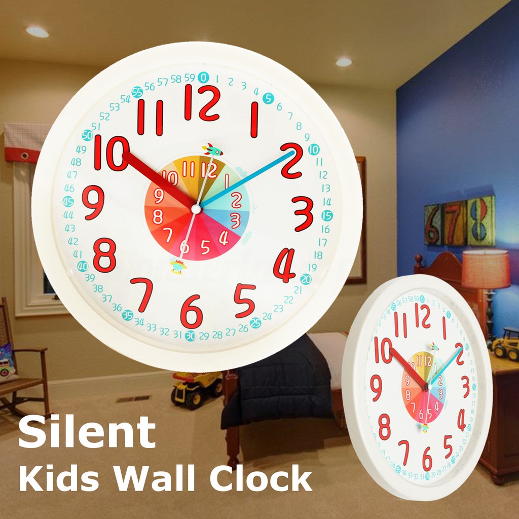 Silent Kids Wall Clock Child Bedroom Battery Non Tic