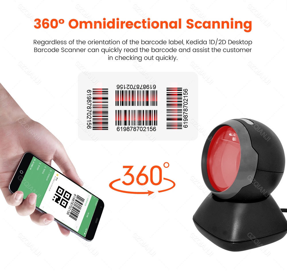Barcode Scanner 2D Omnidirectional Desktop Automatic Sensing Data