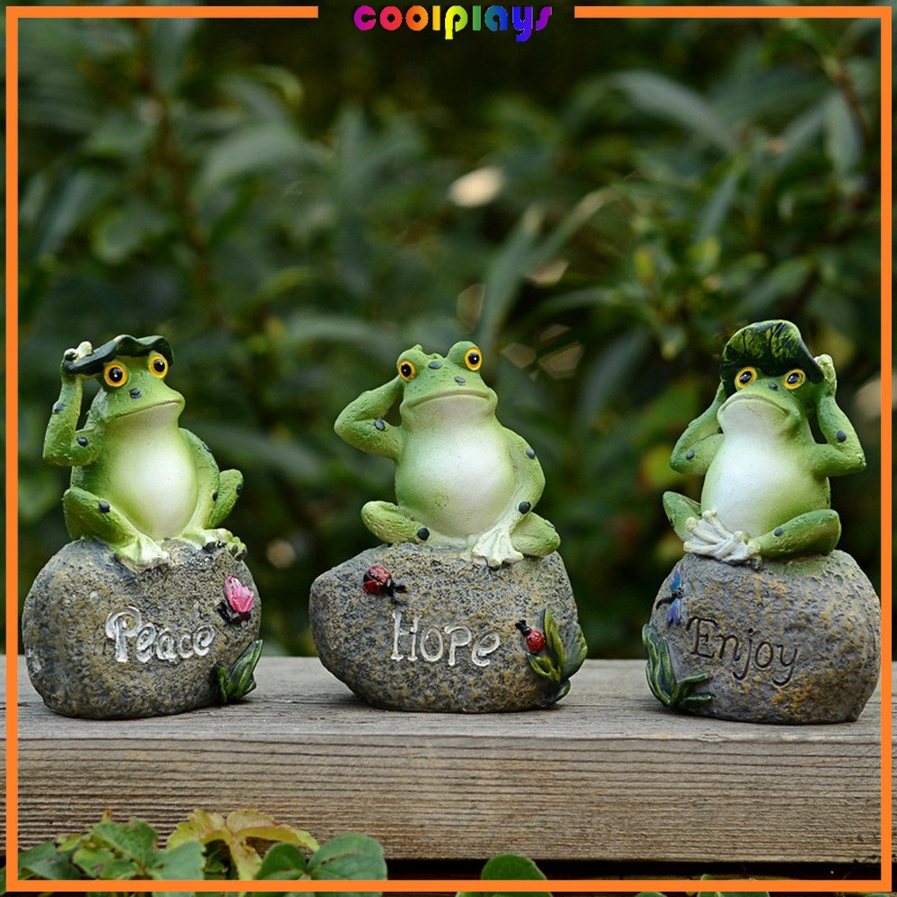 Coolplays Lovely Resin Frog Sitting On Stone Statue ...
