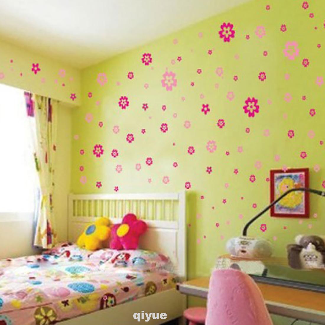 1 Set Girls Kids Bedroom Pink Flowers Pattern Self Adhesive Wall Stickers Shopee Philippines