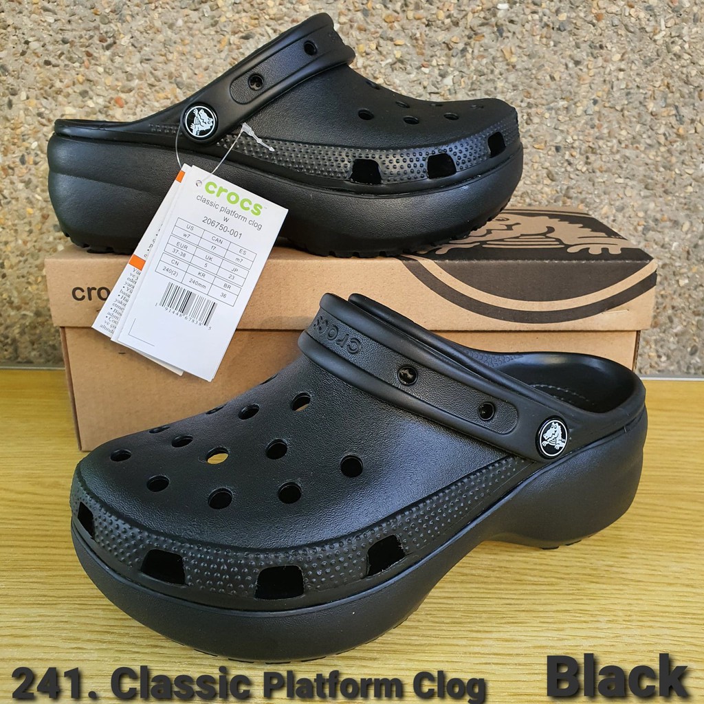 black platform crocs with chain